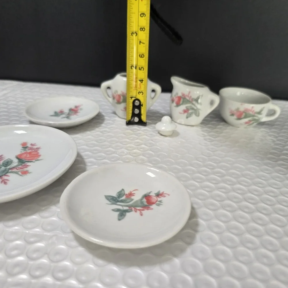 Children's Mini Porcelain Tea Set Roses Dollhouse Floral 7-pc Partial Set VTG